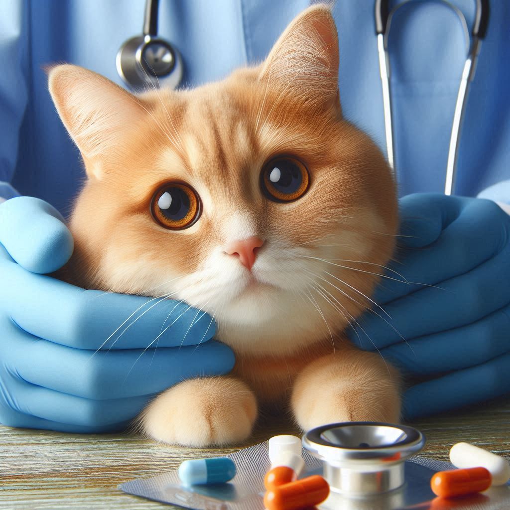 Cat being checked by a veterinarian for any possible unhealthy issues.